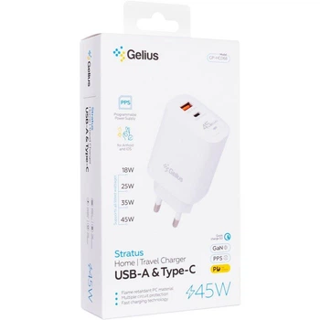 Сетевое зарядное устройство Gelius Stratus GP-HC068 45W (1Type-C+1USB-A) White