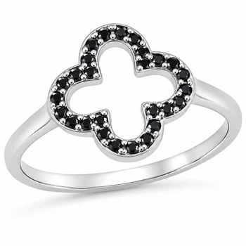 Кольцо серебряное Клевер с фианитами Silver Style 17.5 р. (11482.10 sku:2300103963416)