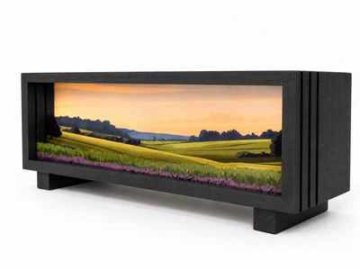 3D LED ночник "Лавандовое поле" оригинальный подарок, черный корпус дерево, аккумулятор, USB Type-C, сенсорное управление