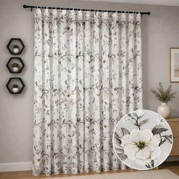 Тюль Magnolia 200x240 см с цветочным принтом Бело-серый (YH8541-200)