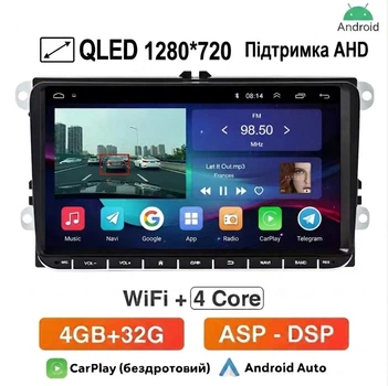 Штатная Автомагнитола Android 9 дюймів 2 Din для VW Seat Skoda Passat Golf Polo 4/32Gb