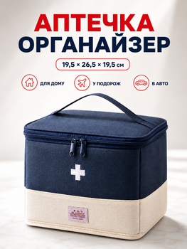 Аптечка, сумка-органайзер для медикаментов каркасная Синяя 19,5x26,5x19,5 см (MEDORG-01BLU)