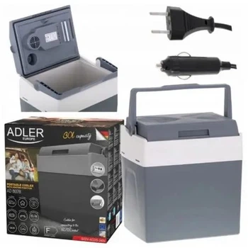 Автохолодильник Adler 30 л термоелектричний з функцією підігріву та охолодження для авто та дому 12В 220В сірий з ручкою для перенесення портативний дорожній пристрій для тривалого зберігання продуктів та напоїв у подорожах