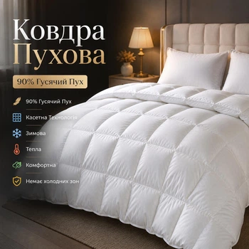 Одеяло пуховое кассетное 90% Гусиный пух в напернике из чистого немецкого хлопка Мако-Батиста 200х220 (art. Alexandro)