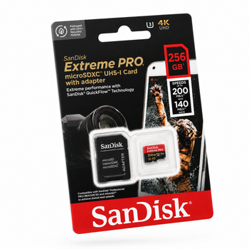 Карта памяти SanDisk Extreme PRO microSDXC 256GB UHS-I U3 V30 A2 200MB/s для телефона, планшета, компьютера + SD-адаптер