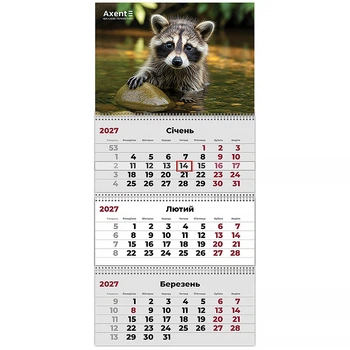 Календарь настенный квартальный 2027г. 3 пружины Animals 2, Axent 8803-27-32-A
