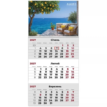 Календарь настенный квартальный 2027г. 1 пружина Romantic 2, Axent 8801-27-14-A