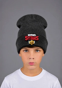 Дитяча шапка демісезонна з вишивкою Бравл Старс (Brawl Stars) 52-56 см Темно-сірий