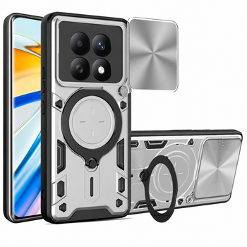 Чехол Magnetic Shield для Xiaomi Redmi Note 15 5G бампер противоударный с подставкой кольцом Silver