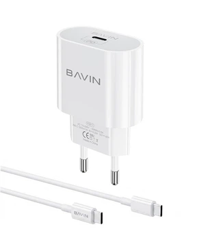 Сетевое зарядное устройство BAVIN PC851Y-СС PD 20W Type-C + кабель Type-C/Type-C 60W White