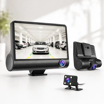 Автомобільний відеореєстратор 319 HDR LCD 4.0 Full HD з 3 камерами, задньою камерою та записом салону