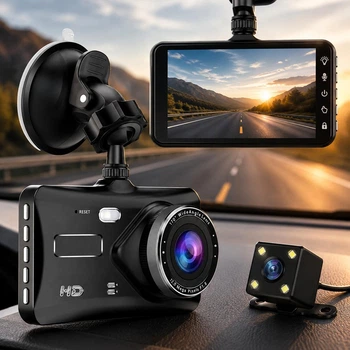 Автомобільний відеореєстратор BT-100 Full HD 1080P з двома камерами, сенсорним екраном 4" та камерою заднього огляду