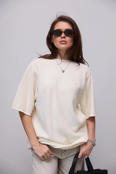 В'язана кофта oversize з коротким рукавом - молочний колір, ONE SIZE