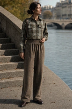 Сорочка жіноча кашемірова в клітинку з поясом Seventeen PreFall 26 оливкова S-M 2495.6892