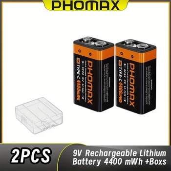 Акумуляторний комплект Li-Ion 9V (Крона) PHOMAX 4400 mWh з портом Type-C (2 шт. + кейс)