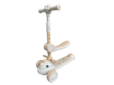 Детский самокат 2в1 с сиденьем Kidwell 616 Dino / Трехколесный самокат-беговел с LED-колесами beige
