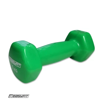 Гантель EasyFit 1 кг 1 шт с виниловым покрытием зеленая цельная литая неразборная для фитнеса (EF-0010GR)