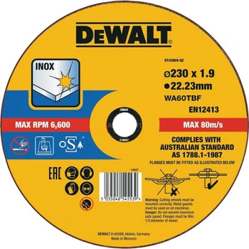 Круг відрізний DeWALT INOX, неіржавка сталь/листовий метал, 230х1.9х22.23 мм