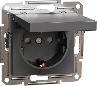 Розетка з кришкою з заземленням Schneider Electric Asfora Антрацит EPH3100171