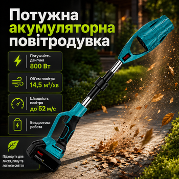 Потужна акумуляторна повітродувка для очищення газону, доріжок і саду