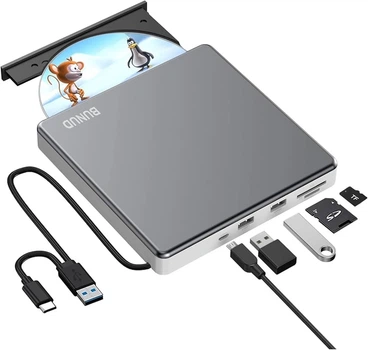Внешний CD/DVD привод BUNUD 5 в 1, USB 3.0 + Type-C, запись/считывание дисков, с SD/TF и USB портами
