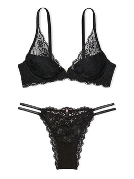 Шикарный комплект белья Victoria's Secret лиф и трусики 1161527586 (Черный 36DD/L)