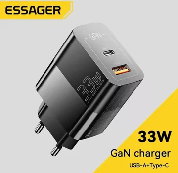 Быстрое зарядное устройство ESSAGER 33W два разъема USB Type C для телефонов, планшетов, павербанков
