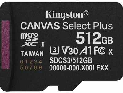 Карта пам'яті KINGSTON 512GB microSDXC Canvas Select Plus Gen3 (SDCS3/512GBSP)