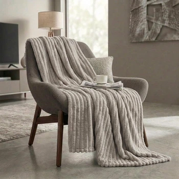 Плед м’який на диван і ліжко Shar Pei LUX 180х200см (двоспальний), теплий фактурний плед-покривало Бежевий