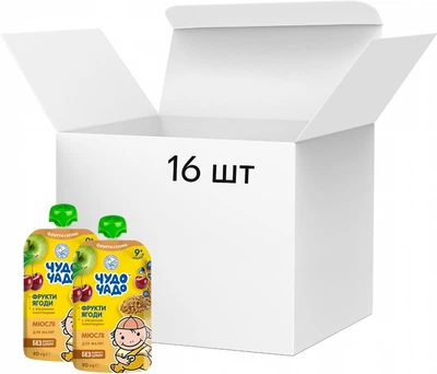 Упаковка мюслів Чудо-Чадо Фрукти-ягоди без цукру з 9 місяців 90 г x 16 шт. (4820016254305)