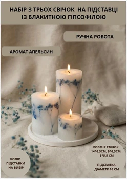 Свечи ароматические парафиновые набор свечей ароматичних арома свеча ручной работы декоративные ароматизированные свечи 3 шт на подставке с веточками голубой гипсофилы аромат апельсин