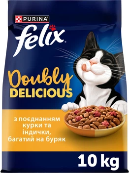 Сухой корм для взрослых кошек Purina Felix Doubly Delicious с курицей, индейкой и свёклой 10 кг (8445292289405)