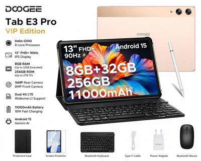 Планшет DOOGEE Tab E3 Pro VIP Edition 13” 8/256GB LTE (Mist Gold) + Клавіатура + Мишка + Стилус