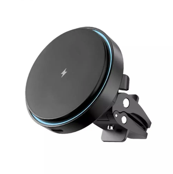 Автодержатель Proove Light Circle MagSafe 15W с беспроводной зарядкой на дефлектор для телефона, магнитный, черный