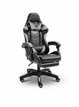 Кресло игровое GAMING CHAIR G-001 с подставкой для ног, цвет черный/серый