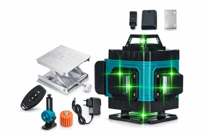Лазерний рівень нівелір Laser Level 4D 2 акумулятори 16 ліній зелений промінь у кейсі синій