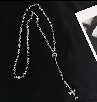Ланцюжок у стилі Chrome Hearts з хрестом свитер-чейн сріблястий у стилі Y2K готика хіп-хоп вінтаж субкультура