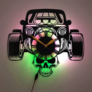 Настінний годинник Hot Rod Хот Род з LED-підсвіткою Street Rod ретро автомобіль череп автотюнінг автомобільний декор
