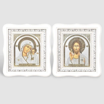 Иконы венчальные 24,5х27,5 см в белых фигурных киотах, 53809