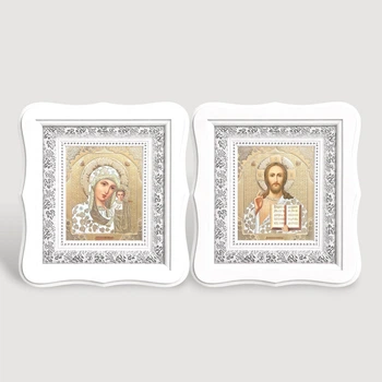 Иконы венчальные 19.5 х 21.5 см в белых фигурных киотах, 53889