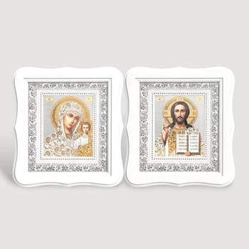 Иконы венчальные 19.5 х 21.5 см в белых фигурных киотах, 53890