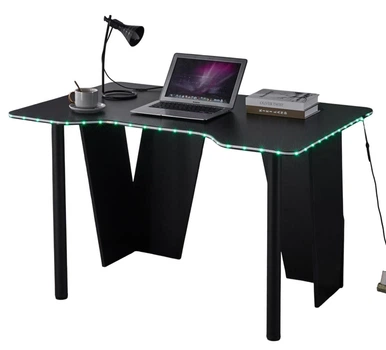 Стол компьютерный игровой геймерский Bonro B-13 черный с RGB LED подсветкой и металлическим каркасом 120 см (163-76-42401145)