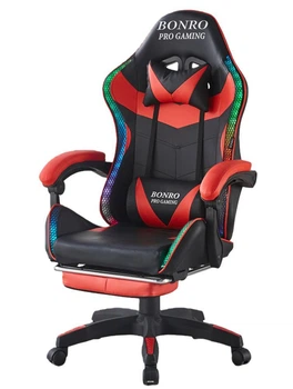 Геймерское кресло Bonro B-144 красное с RGB подсветкой массажной подушкой пультом и выдвижной подставкой для ног (163-76-42401047)