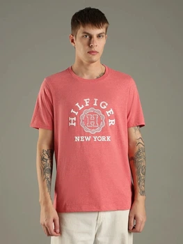 Футболка бавовняна довга чоловіча Tommy Hilfiger XM07703-X0K(Pink Heather) M Рожева з принтом (198928051720)