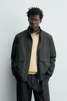 Мужская легкая куртка-бомбер Zara dark khaki L, арт.2949\049\507