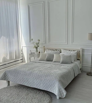 Покривало ТЕП велюрове Velour Ромб круглий світло-сіре 150*210 см