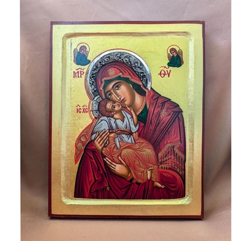 Писаная икона Пресвятой Богородицы Сладкое Лобзание (Гликофилуса) 22,5×29 см