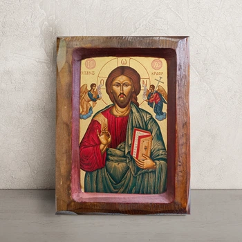 Писаная греческая икона Иисус Христос Вседержитель 18×23 см