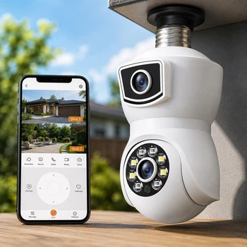 Камера видеонаблюдения PTZ-Lamp V09 Wi-Fi 2MP 1080P в патрон E27, поворотная IP камера с ночным видением и двусторонней связью