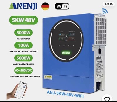 Гібридний інвертор ANENJI New 5KW 48V MPPT Wi-Fi (чистая синусоида, 5000Вт)